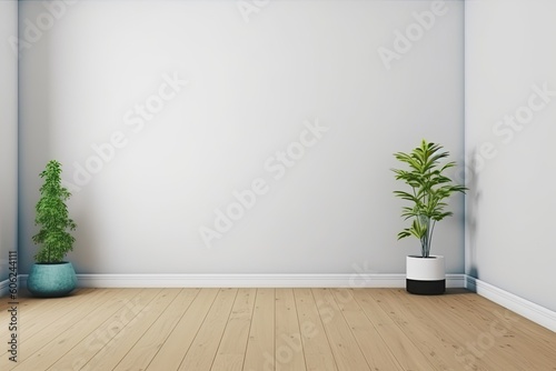 an empty room with a potted plant and a white wall Generative AI