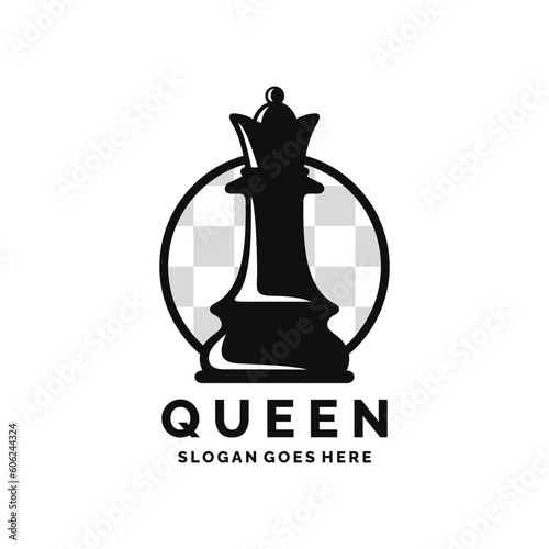 Queen chess logo design vector illustration