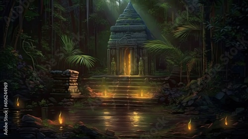The entrance in the temple in the night. © Aahhan