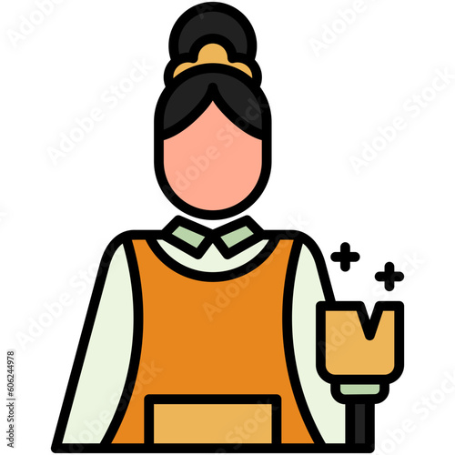 Maid Icon. Domestic Worker Housewife Symbol Stock Illustration. Vector Filled Line Icons For UI Web Design And Presentation