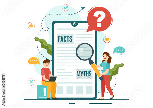 Fact Check Vector Illustration With Myths vs Facts News for Thorough Checking or Compare Evidence in Flat Cartoon Hand Drawn Landing Page Templates