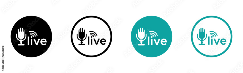 Live broadcast vector illustrations. Sound record business concepts. Microphone vector icons set Live broadcast vector illustrations. Sound record business concepts. Microphone vector icons set