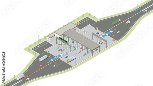 アイソメトリック図法で描いた日本の高速道路料金所のイメージ / Isometric illustration : Japanese Expressway toll gate