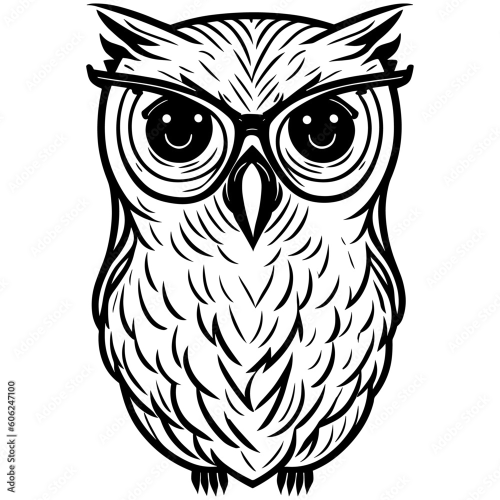 Owl in sunglasses. Logo vector illustration. Drawing for a tattoo. White background. Summertime
