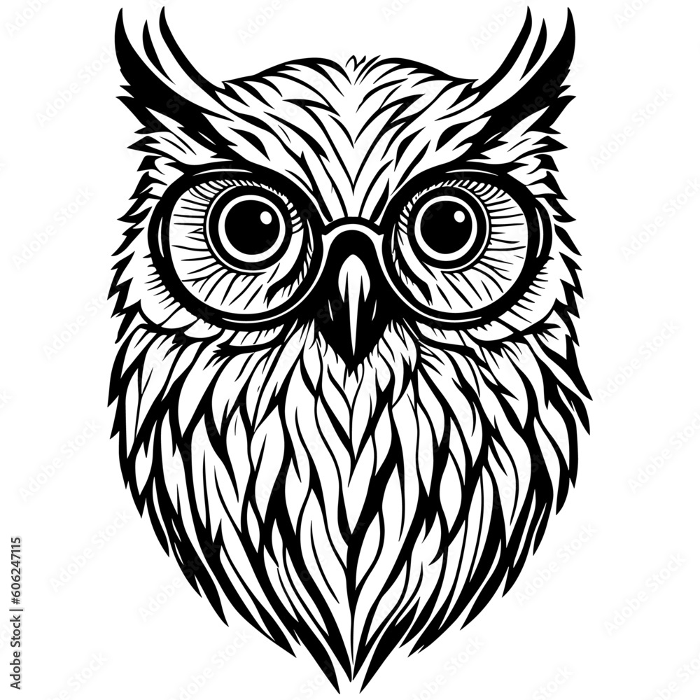 Fototapeta premium Owl in sunglasses. Logo vector illustration. Drawing for a tattoo. White background. Summertime 