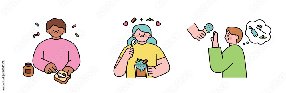 World Chocolate Day.Sweet dessert and people. Chocolate jam, mint, likes and dislikes. World Chocolate Day.Sweet dessert and people. Chocolate jam, mint, likes and dislikes.