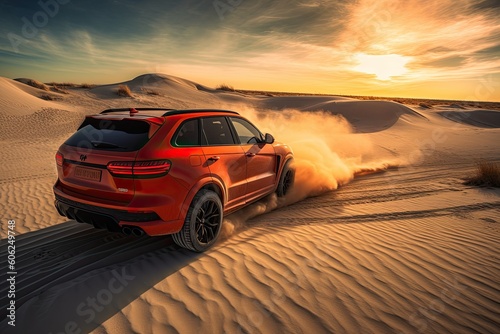 luxury car on sand dunes