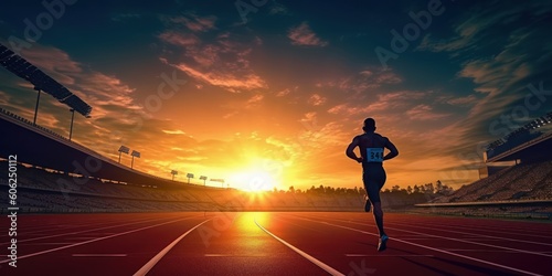 A Silhouette of Man Running in the Stadium, Running for Healthy Life. Generative AI © CYBERUSS