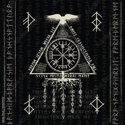 Vegvisir Scandinavian symbol and runes