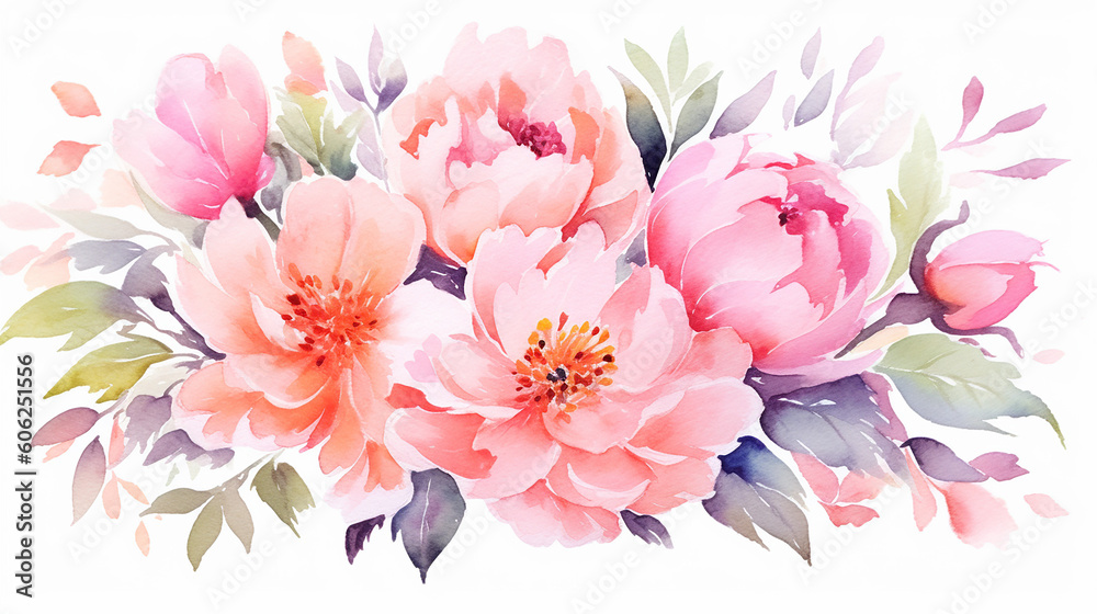 Romantic watercolor peonies wedding flower. Romantic watercolor peonies wedding flower.