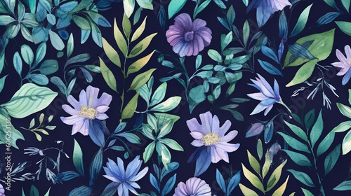 watercolor floral and leaves seamless pattern.