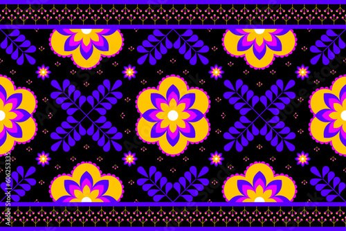 Flower oriental Ethnic pattern seamless pattern. Design for textile, curtain, carpet, wallpaper, clothing, wrapping, Batik, fabric,Vector illustration embroidery style.