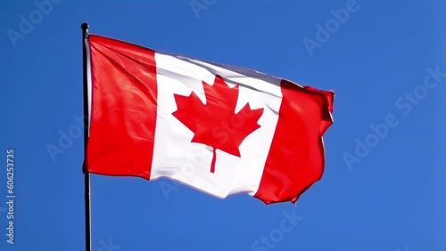 A slow motion waving Canada flag a nice sunny day with a blue sky.