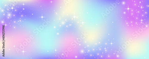 Pink unicorn sky with stars. Cute purple pastel background. Fantasy dreaming galaxy and magic wavy space with fairy light. Vector illustration