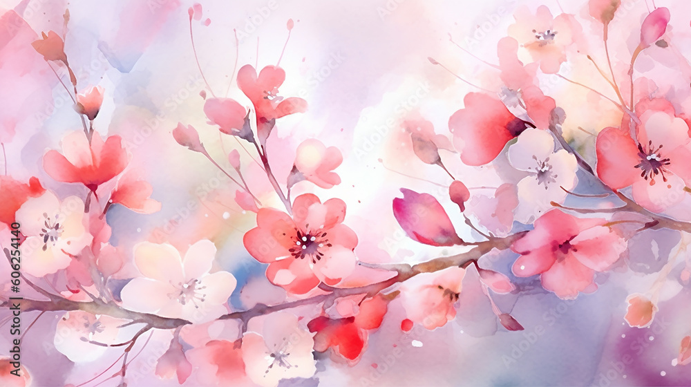 Watercolor painting romantic floral abstract background. 