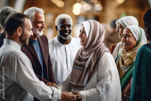 Image of an interfaith dialogue demonstrating respect and understanding among diverse religions. The scene embodies community togetherness and the essence of humanity, generative ai photo