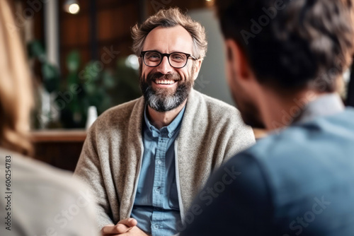 Male counselor demonstrating empathy during a breakthrough session with a client, highlighting the importance of mental health support and therapeutic communication, generative ai photo