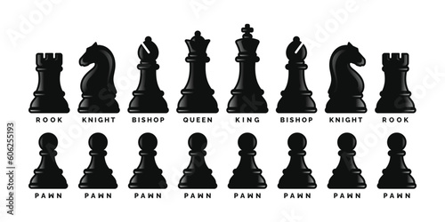 Chess pieces icon set isolated on white background