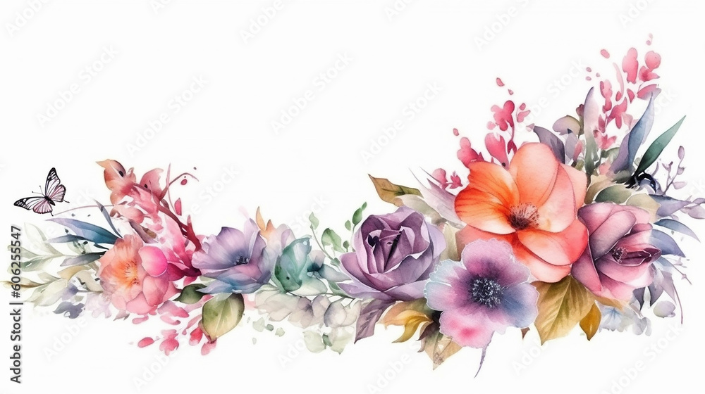 Watercolor wedding floral frame multi purpose background. 