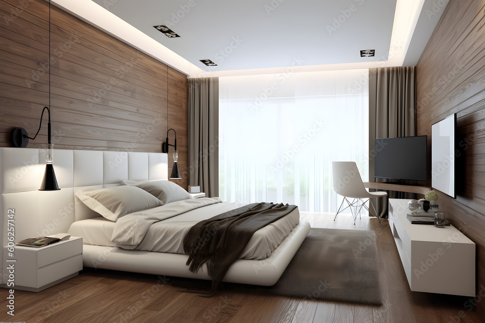 Fototapeta premium Minimal style bedroom, living room, toilet, bathroom. Generative ai