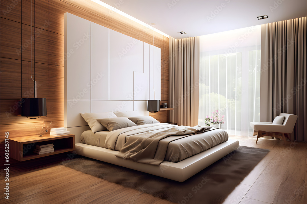 Fototapeta premium Minimal style bedroom, living room, toilet, bathroom. Generative ai