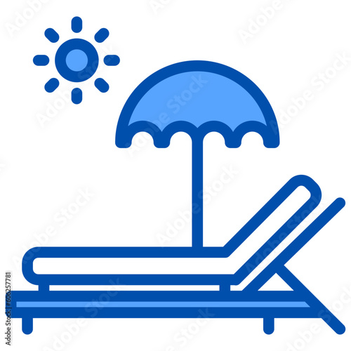 Sun bed blue outline icon