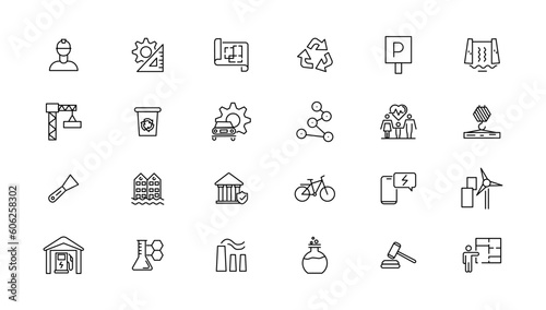 Industry and Environment icons. Thin line icons collection. Vector illustration.