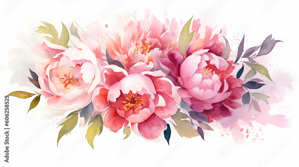 Romantic watercolor peonies wedding flower. 