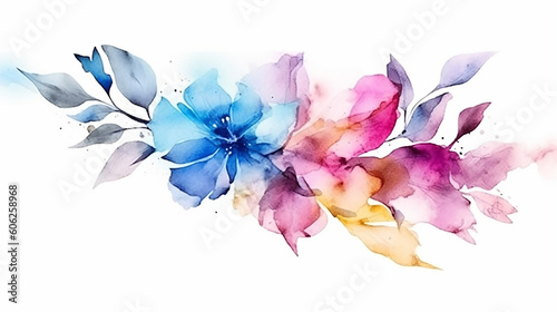 Watercolor spring floral watercolor alcohol ink indigo.  © Aura