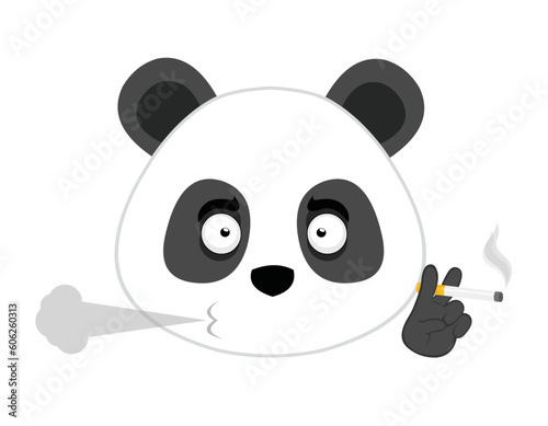 vector illustration face of a panda bear cartoon smoking a cigarette