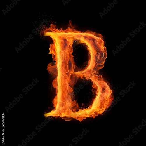 Fire flame letter B on black background, generative ai generated