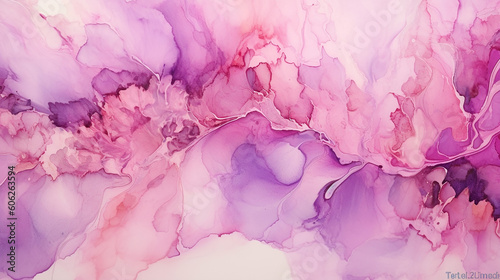 Abstract purple art with pink and gold violet background with beautiful smudges and stains made with alcohol ink.  photo