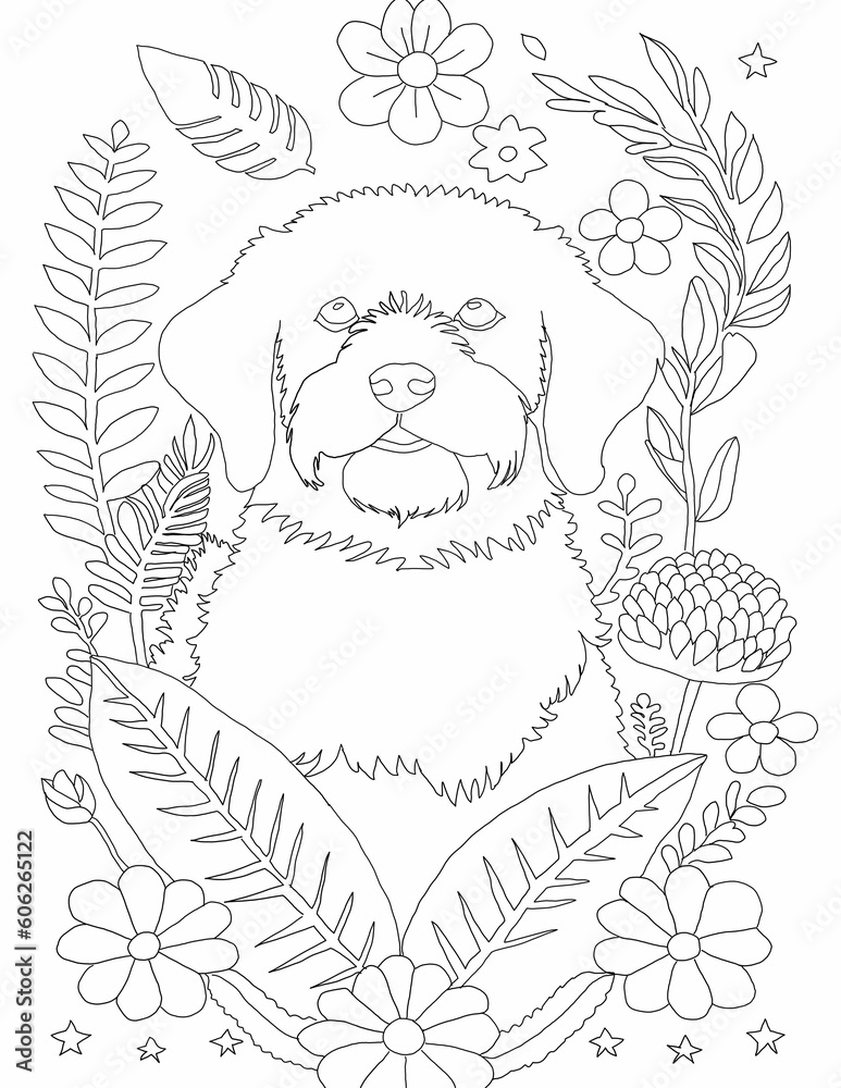 Cute dog black and white line art for coloring book interior Cute dog black and white line art for coloring book interior