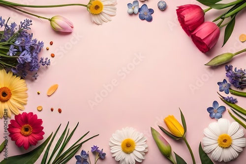 most beautiful flowers and vegetables on pastel background