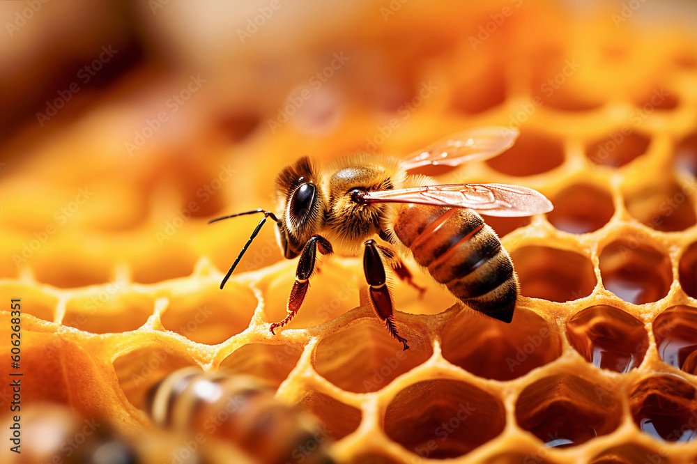 Ai generative. Working bee on honeycombs Ai generative. Working bee on honeycombs