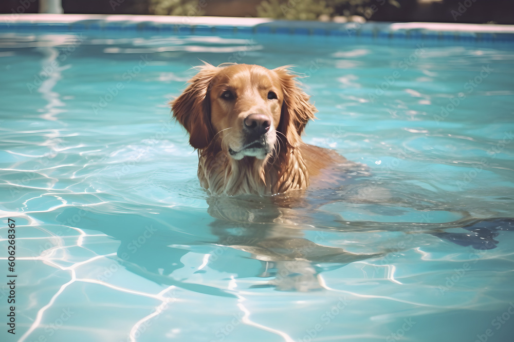 Dog relaxing in swimming pool water