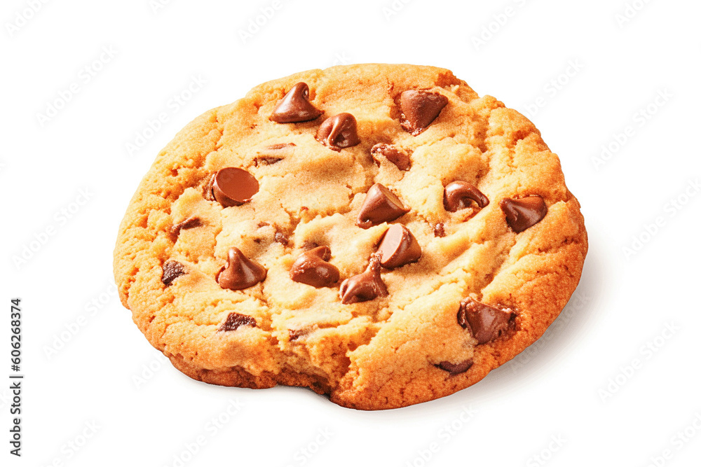 Ai generative. Chocolate chip cookie on white Ai generative. Chocolate chip cookie on white