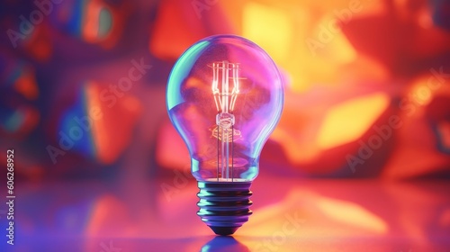 Light bulb shines on a bright and colorful background. Generative AI