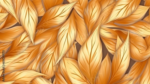 Gold elegant pattern of leaves trendy floral background. Generative AI