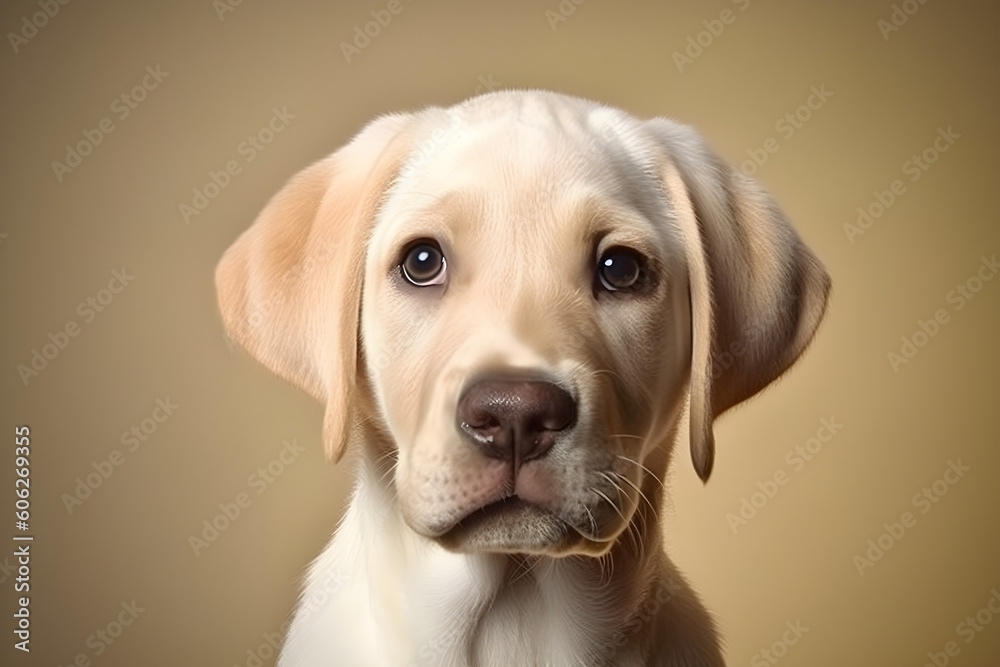 Sad looking Golden Labrador Retriever puppy studio shot portrait
