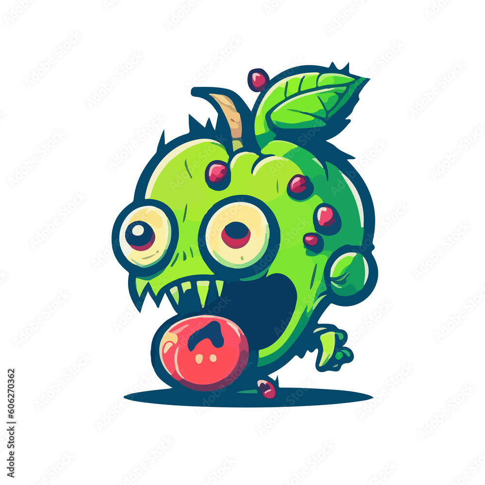Fototapeta premium Zombie Skull fruit mascot icon illustration