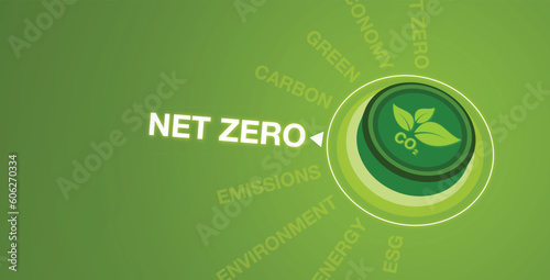 NET ZERO banner, carbon neutral and net zero concept. natural environment A climate-neutral long-term strategy greenhouse gas emissions targets wooden block with green net center