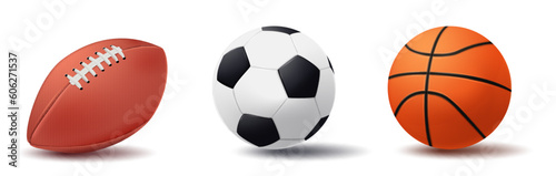 Ball set vector design. School basketball, baseball and football outdoor activities isolated in white background. Vector illustration sports and game collection.