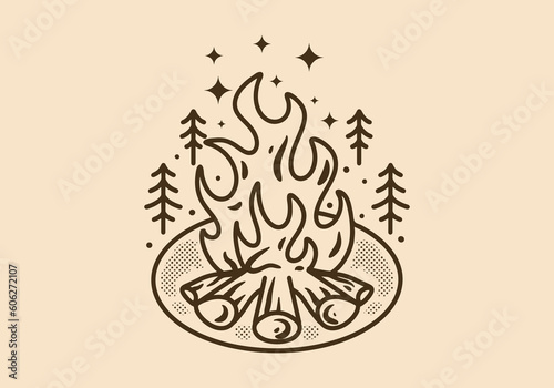 Mono line art illustration of a bonfire