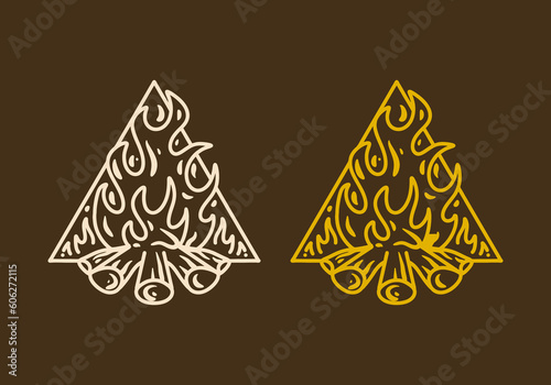 Mono line art illustration of a bonfire