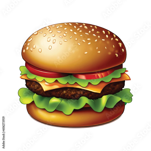 Get your appetite going with this delicious burger vector illustration. Perfect for food blogs  menus  and design restaurant websites 