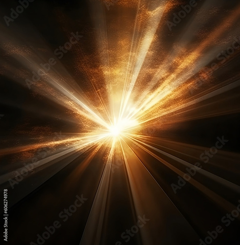 abstract background with rays of light in the night sky. Generative Ai