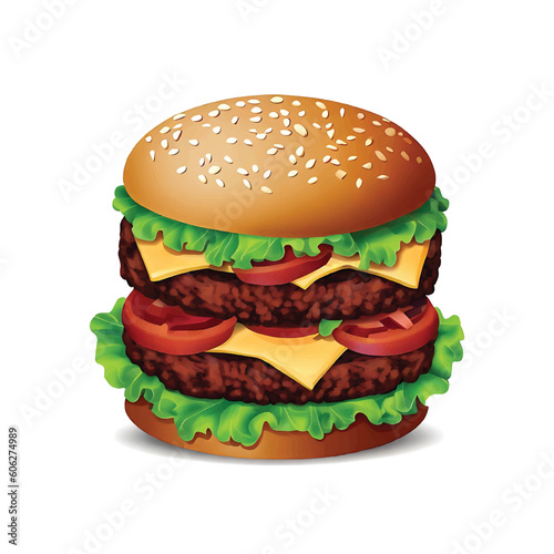 Get your appetite going with this delicious burger vector illustration. Perfect for food blogs  menus  and design restaurant websites 