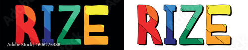 RIZE. Set 2 in 1. Bright funny cartoon color doodle isolated text. Place in Turkey RIZE for print typography, travel social network, Turkish adv banner, t-shirt design.
