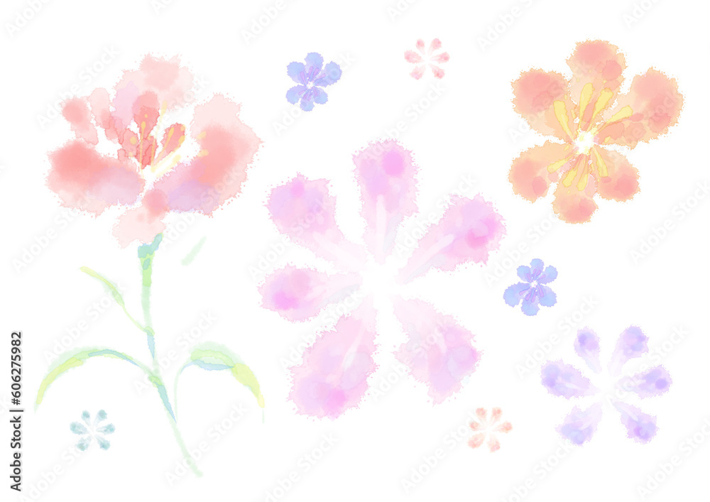 にじむカラフルな花々のイラスト